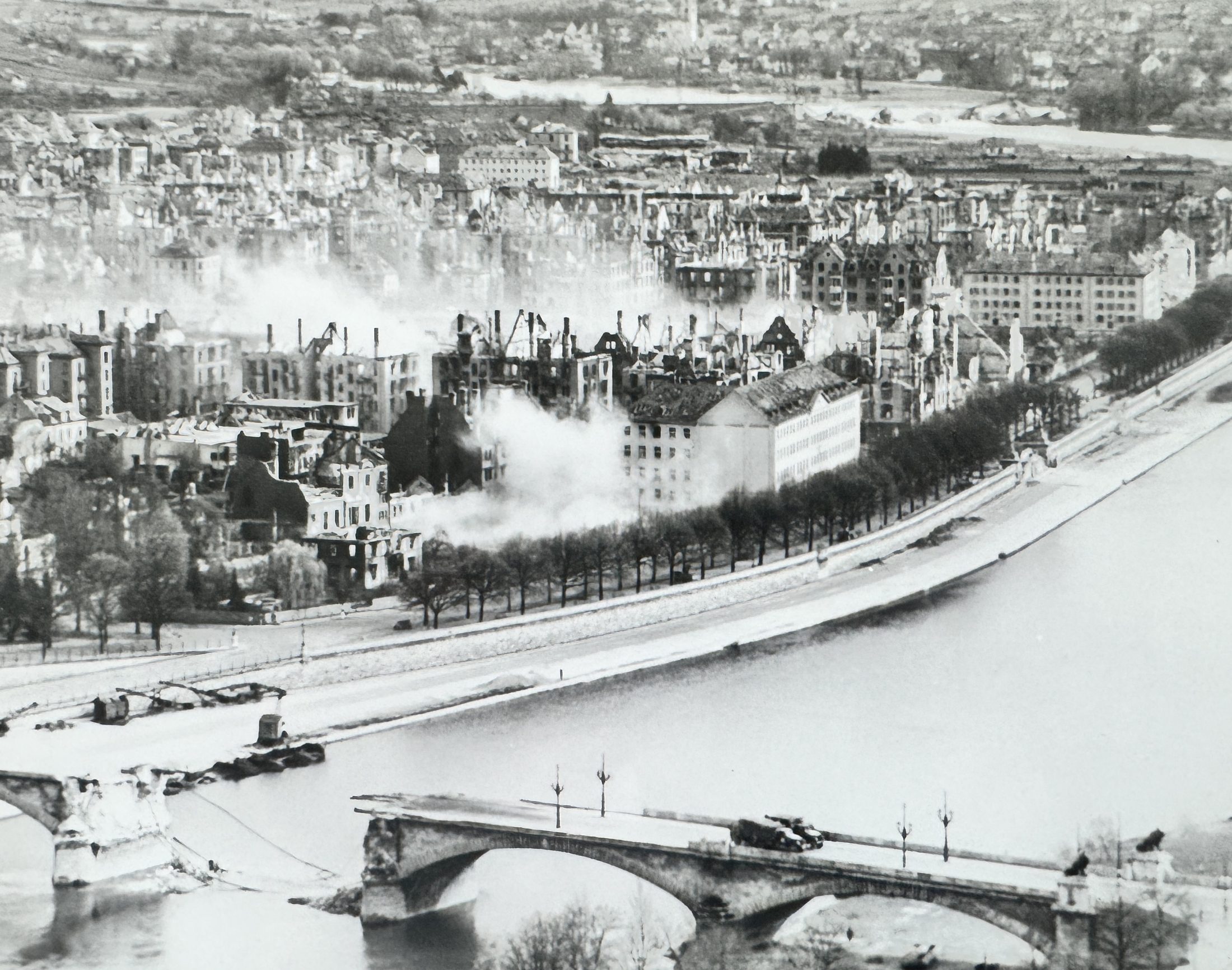 Würzburg in ruins from the air after the street fighting of 1945
