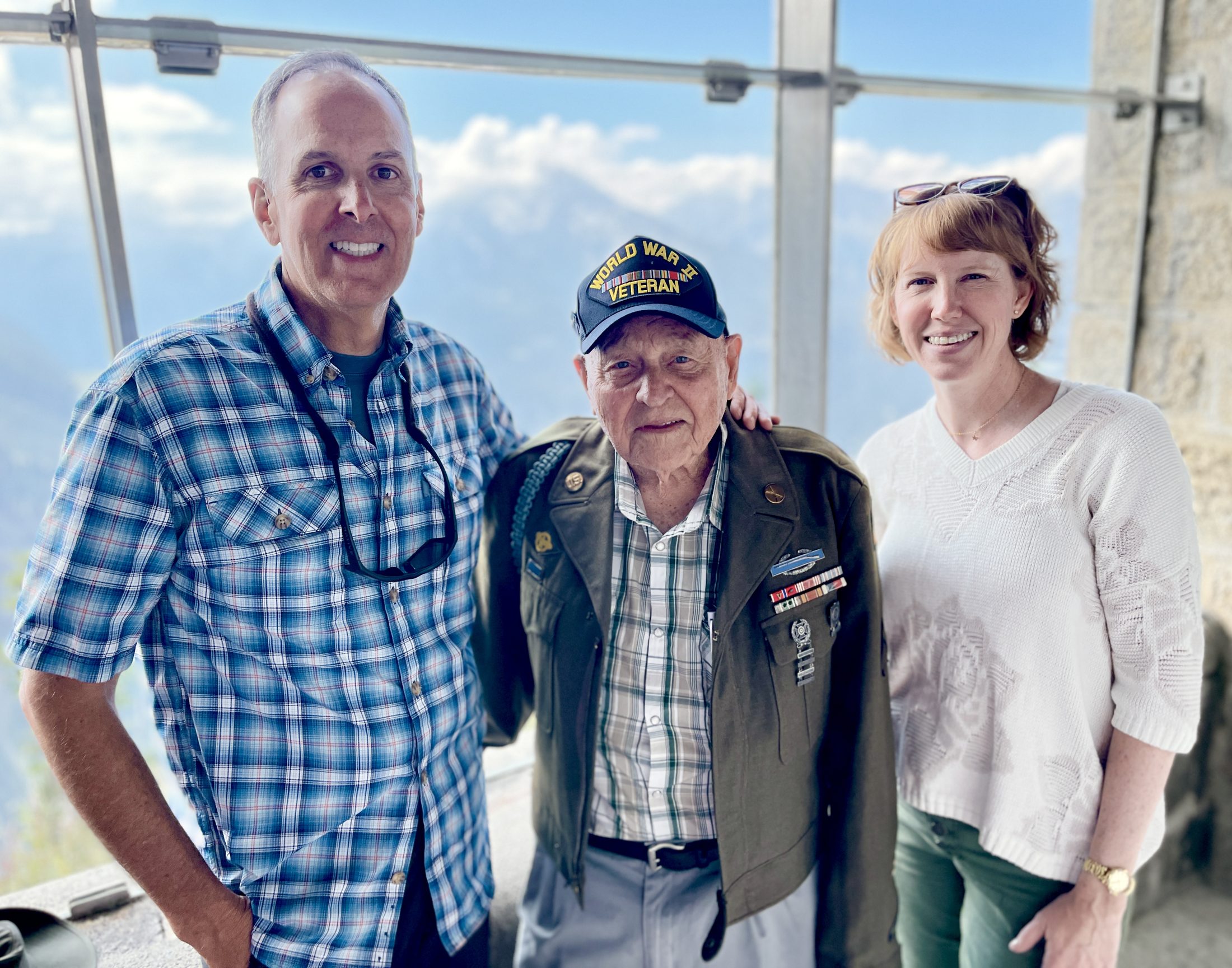 42nd Rainbow Division veteran Lockered &lsquo;Bud&rsquo; Gahs with Scott and Susan at the Eagle&rsquo;s Nest, Berchtesgaden
